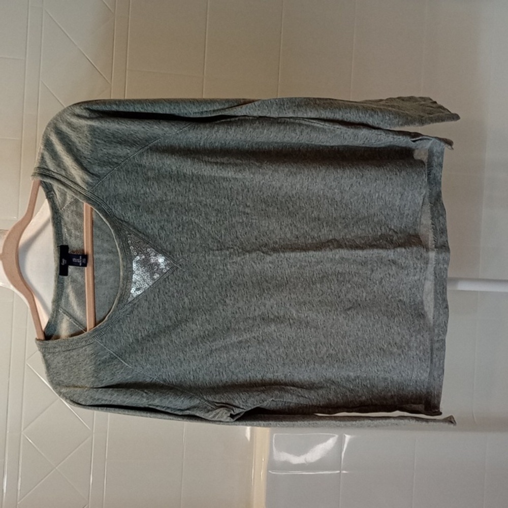Gap Women's Light Grey Lightweight Pullover Sweatshirt with Sequence Detail